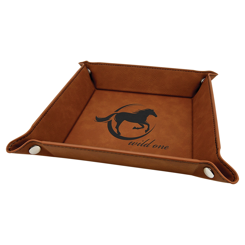 brown leather tray