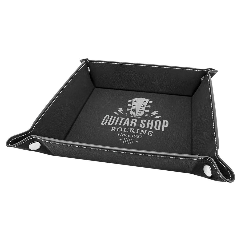 black and silver leather tray