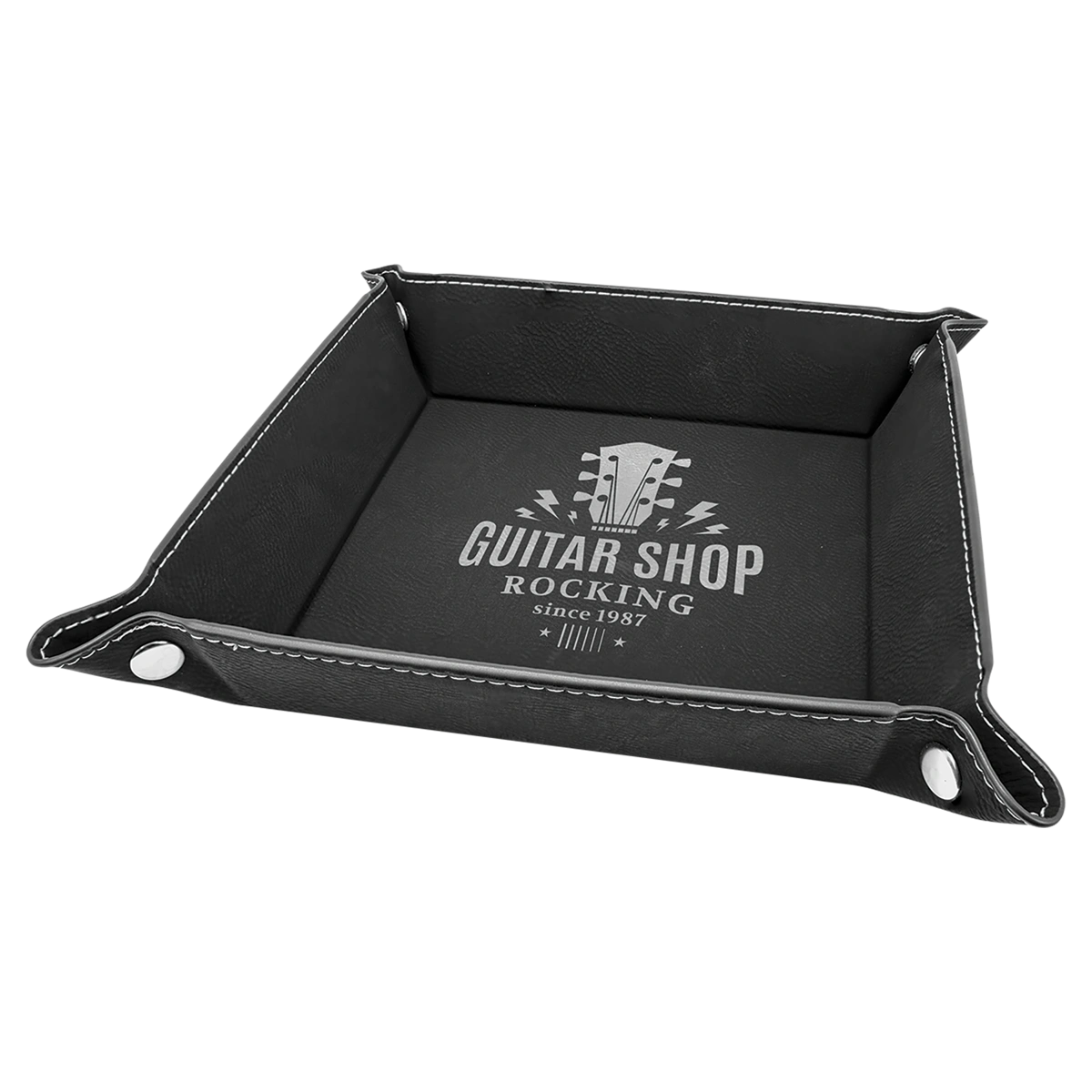 black and silver leather tray