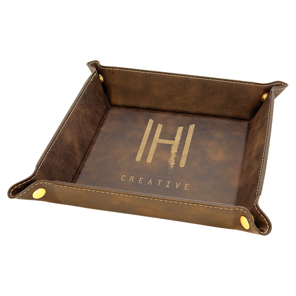 brown leather tray