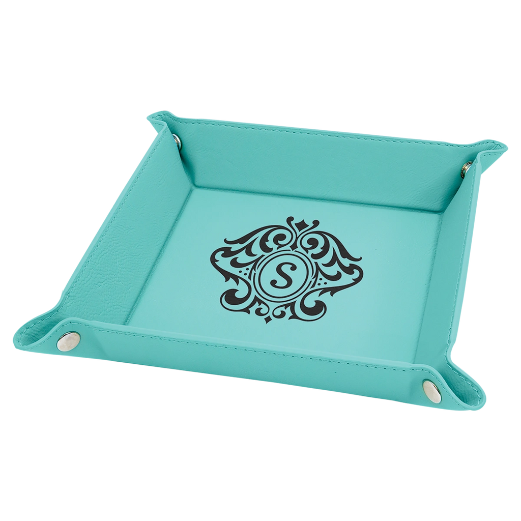 teal leather tray