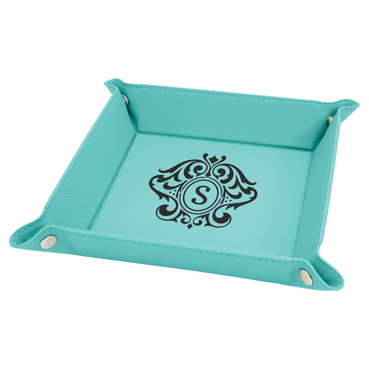 teal leather tray