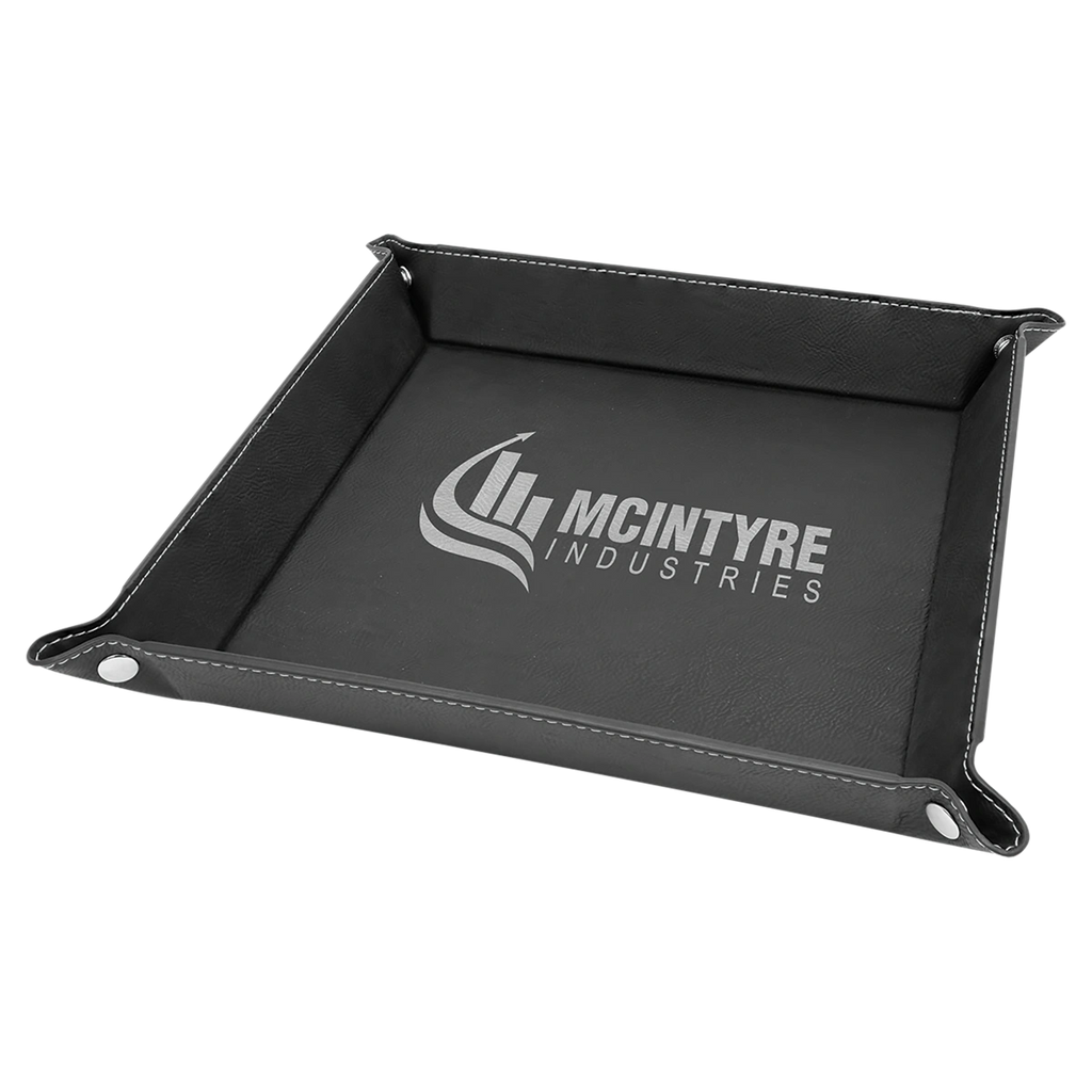 black and silver leather tray