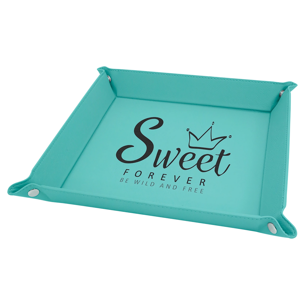 teal leather tray