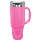 Pink travel mug with a handle