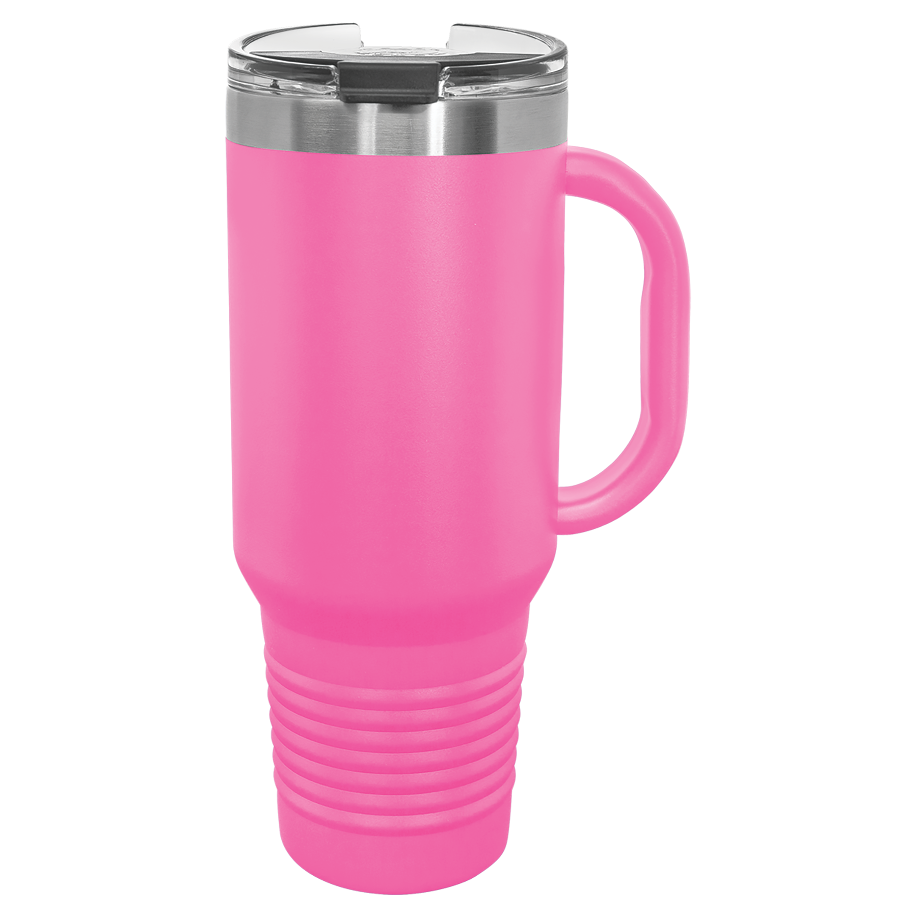Pink travel mug with a handle